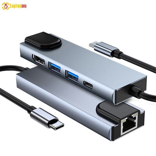 Cáp chuyển đổi Type-C 5 trong 1 ra HDMI 4K, 2xUSB 3.0, Type C, Lan | Bộ HUB Type-C 5 in 1