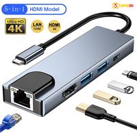 Cáp chuyển đổi Type-C 5 trong 1 ra HDMI 4K, 2xUSB 3.0, Type C, Lan | Bộ HUB Type-C 5 in 1