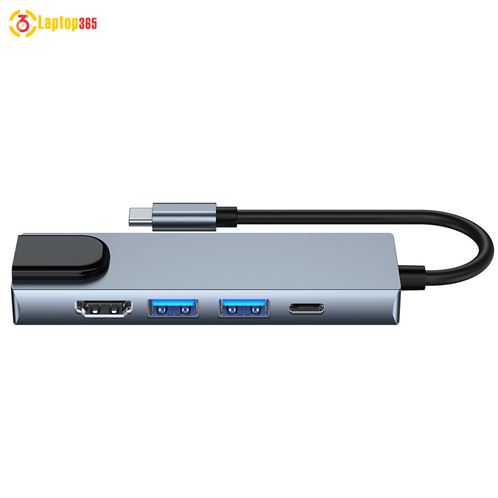 Cáp chuyển đổi Type-C 5 trong 1 ra HDMI 4K, 2xUSB 3.0, Type C, Lan | Bộ HUB Type-C 5 in 1